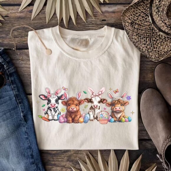 Tops - Easter Day Funny T-shirt, Cute Cow Shirt, Easter Shirt